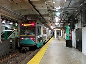 Outbound train leaving Prudential station, July 2019.JPG