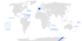 图8.现在的法国本土、海外省及海外领土，在图中以蓝色标出（當中南極阿黛利地未獲國際普遍承認）