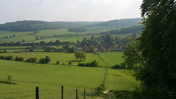 View from a hill overlooking Turville