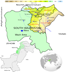 South Waziristan, Mahsud inhabited Area. Pakistan KPK FATA South Waziristan Mehsud Area.svg