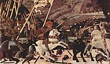 Битва при Сан-Романо. Атака Никколо да Толентино. 1438—1440. Дерево, темпера. Национальная галерея, Лондон