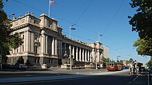 Victorian Parliament House, where the Federal Parliament met until 1927 Parliament House Melbourne 2010.jpg