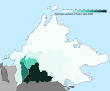 Percentage population of Murut by state constituencies in Sabah, according to 2020 census Percentage population of Murut in Sabah, 2020.svg