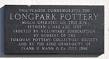 Plaque marking the site of Longpark Pottery Plaque at Longpark - geograph.org.uk - 1728780 (wire removed).jpg