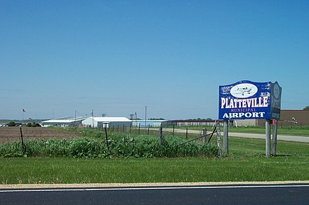 Entrance to Platteville Municipal Airport.