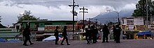 Police officers patrolling outside in Monterrey Policias afuera de Basilica.jpg