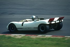 Porsche 909 Bergspyder at a demonstration lap on the Nürburgring, side view and rear