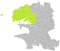 Carte de localisation de la commune de Porspoder au sein de l'arrondissement de Brest.