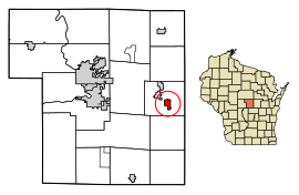 Portage County Wisconsin Incorporated and Unincorporated areas Amherst Highlighted.svg