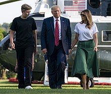 Trump with his parents in 2019 President Trump Returns to D.C. (48579923202) (2).jpg