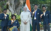 Prime Minister Narendra Modi with the medal winners of the Rio 2016 Paralympics (29311262974).jpg