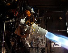 Combustion chamber for Project Morpheus designed by Purdue University students being tested at Purdue's Zucrow Labs Project Morpheus engine hotfire at Purdue.jpg