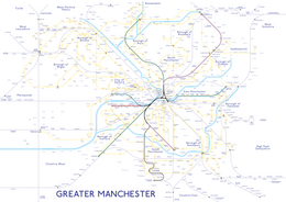 Map of tram lines, railways and main bus routes in Greater Manchester Public Transport in Greater Manchester.png
