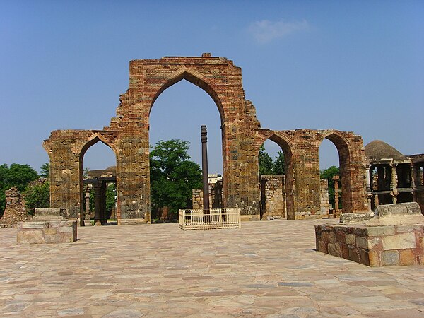 Quwwat-ul-Islam (or Might of Islam) mosque started in 1193 CE by Qutb-ud-din-Aibak to mark his victory over the Rajputs