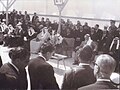 al-Khatib delivering speech at the cornerstone laying ceremony of Al-Quds University 1966 in the presence of King Hussein of Jordan and the Prince of Kuwait