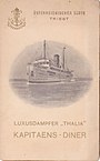 Musikprogramm und Speisefolge des Kapitäns-Diners vom 15. April 1909 (210 × 170 mm)