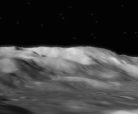 сгенерированное художником изображение вида на Лунный пик в юго-западном направлении, в сторону кратера Энгельгардт