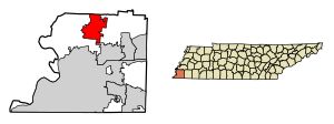 Locatie van Millington in Shelby County, Tennessee.