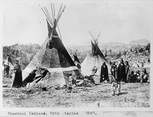 A Shoshone encampment in the Wind River Mountains of Wyoming, photographed by W.H. Jackson, 1870