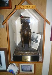 Sinbad's statue in Campbell's mess hall watching over the ship. Captain James Hirschfield believed the WWII Campbell would survive after being disabled in combat so long as Sinbad stayed aboard Sinbad Statue on 909.jpg