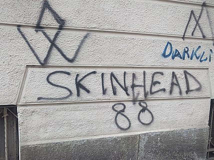 Skinhead 88 graffiti in Turin, Italy. The "88" stands for "HH" or "Heil Hitler", "H" being the 8th letter of the alphabet