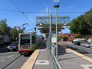 Southbound train at Revere Shafter station, May 2019.JPG