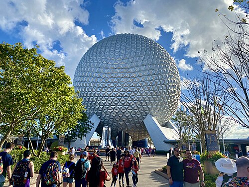 Spaceship Earth and entry plaza 2021.jpg