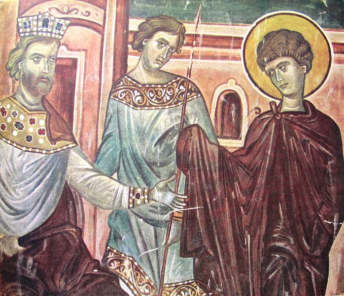 File:St. George before Diocletianus. A mural from the Ubisi Monastery, Georgia..jpg