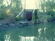 Drenaje para tormentas descargando hacia el interior del Río Brent en el Reino Unido.