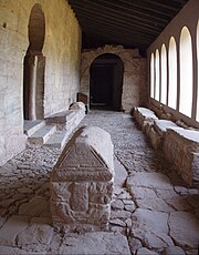 Monastery of San Millán de Suso with the portaliello of Gonzalo de Berceo with the sarcophagi of the seven infants of Lara and three queens of Nájera.