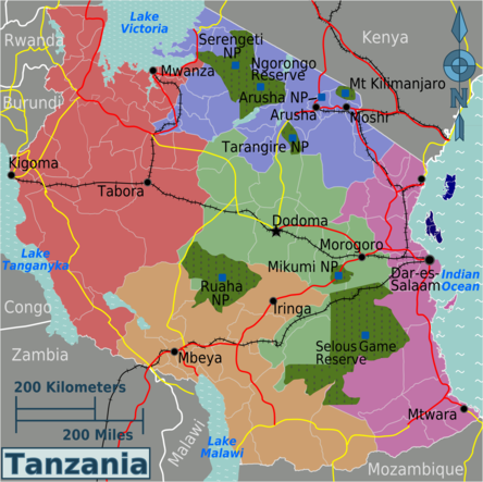 Mapa regionů Tanzanie