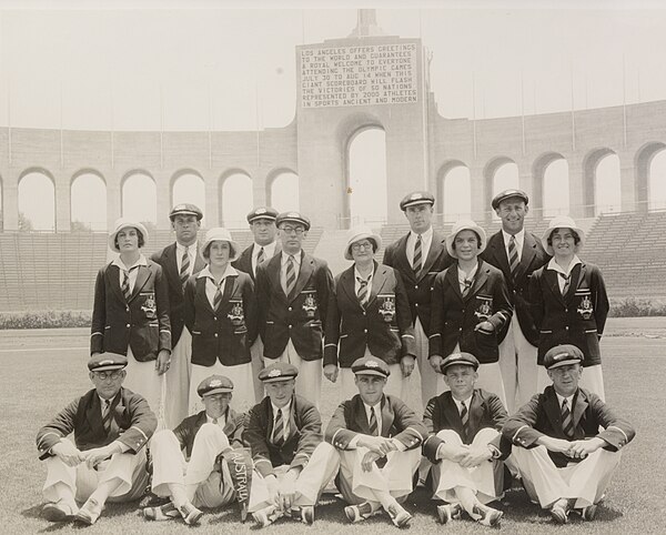 The Australian Olympic Team at the Olympic Stadium, Los Angeles, 1932