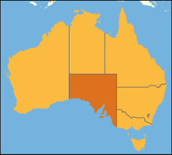 Map of Australia with ਸਾਊਥ ਆਸਟਰੇਲੀਆ highlighted