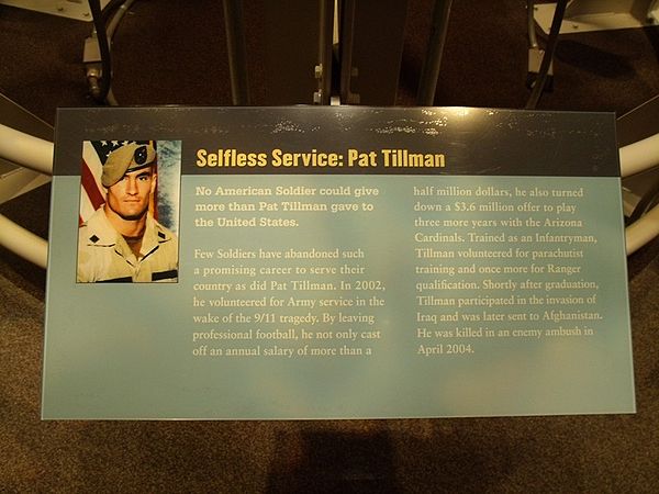 Tribute to Cpl Tillman at the National Infantry Museum in Columbus, Georgia. The plaque that was initially displayed inaccurately stated Tillman was i