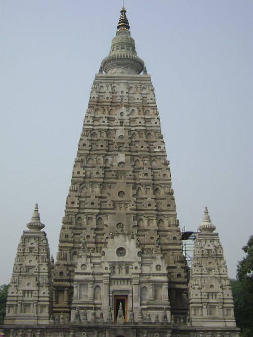 The Mahabodhi Temple: a stepped pyramid with stupa finial on top.