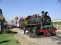 Heritage railway Tren de la Sabana, runs between Bogota and Zipaquira Turistren with steam engine No 76 at Usaquen station.JPG