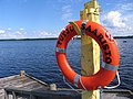 Lifebuoy at Tutjuniemi of Saaristo Harbour in Liperi, North Karelia, Finland