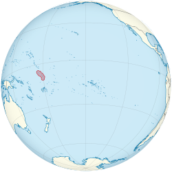 Tuvalu on the globe (French Polynesia centered)