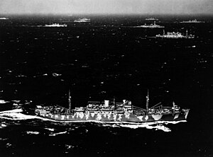 USS Neville in convoy with other troopships, February 1942.