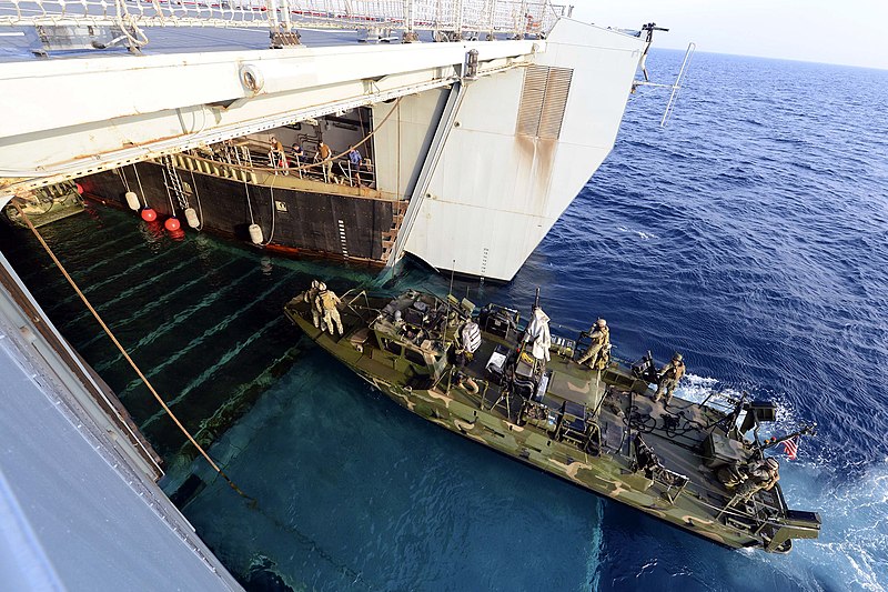 File:US Riverine Command Boat Leaving the Dock of RFA Cardigan Bay MOD 45154445.jpg