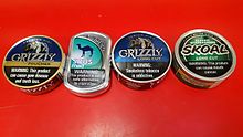 The four warning label variants seen on various chewing tobacco products sold in the United States US Smokeless Tobacco Warning Labels.jpg