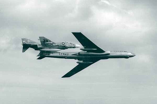 An F-4 Phantom from VF-102 intercepting an Egyptian Air Force Tupolev TU-16 Badger over the Mediterranean Sea on 12 January 1971.