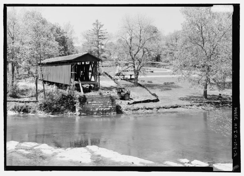 File:VIEW FROM SOUTHEAST. - Cataract Falls Bridge, Spanning Mill Creek, bypassed section of CR 279 (Cataract Falls Unit of Leiber State Recreation Area), Cataract, Owen County, IN HAER IN-104-2.tif