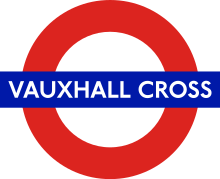 Vauxhall Cross, the fictional Tube station featured in James Bond films Vauxhall Cross roundel.svg