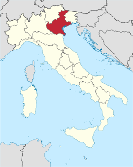 Karte Italiens, Venezien hervorgehoben