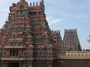 View of 3 out of the 17 Gopuram at the Sriranganathaswamy Temple
