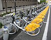 Bicycles waiting to be rented out in a Villo station