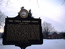 Historic marker describing the Gopher Count in Viola, Minnesota. ViolaMNgopher.JPG