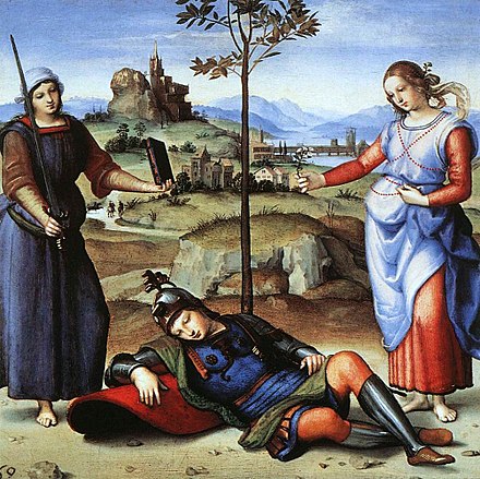 The Vision of a Knight by Raphael is based on an episode in Book 15 of the Punica, the choice of Scipio.
