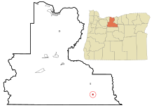 Județul Wasco Oregon Zonele încorporate și necorporate Antelope Highlighted.svg